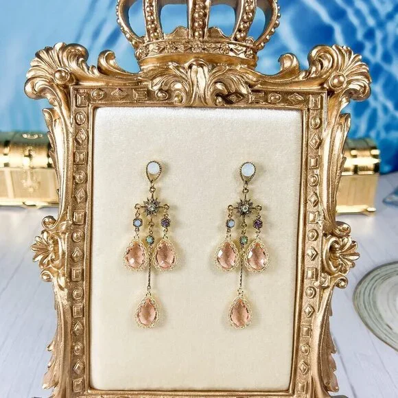 Pink Drop Earrings, Bridesmaids Pink Earrings, Pink Teardrop Crystal Earrings - Picture 6 of 6